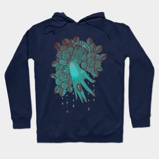 Teal Hand and Roses Hoodie